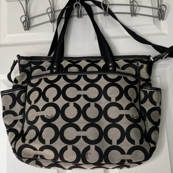 Coach Signature Logo Print Canvas with Leather Trim Diaper Bag